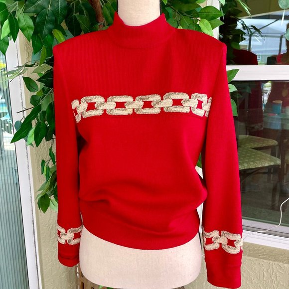 St John Red Sweater With Chain Pattern 